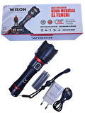 Wison Ws-6565 25wat 5000mah 2300lm Şarjlı Uzun Menzilli El Feneri Siyah