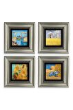 Van Gogh 4 lü Set Çerçeveli Taş Tablo