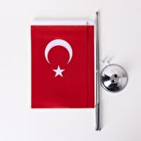 Türkiye 2li Masa Bayrağı Saten Kumaş Dijital Baskı 15x22,5 cm