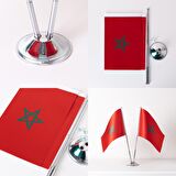 Fas 2li Masa Bayrağı Saten Kumaş Dijital Baskı 15x22,5 cm