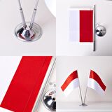 Endonezya 2li Masa Bayrağı Saten Kumaş Dijital Baskı 15x22,5 cm