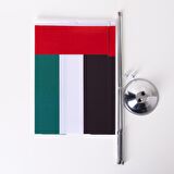 Birleşik Arap Emirlikleri 2li Masa Bayrağı Saten Kumaş Dijital Baskı 15x22,5 cm