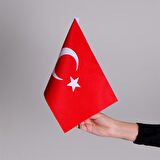 Türkiye Milli Elde Sallama Bayrağı Alpaka Kumaş Kenarları Sıcak Kesim 10 Adet