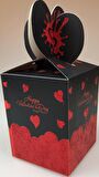 KARTON KUTU SİYAH KALPLİ HAPPY VALENTİNE'S DAY (KATLAMALI) 8,5CM X 8,5CM X 11CM