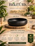 Dekoratif Beton Saksı 33 cm El Yapımı Geniş Beton Bonsai Saksısı İç ve Dış Mekan Saksısı Siyah