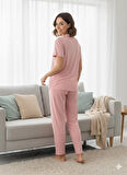 KADIN PEMBE DÜĞMELİ PİJAMA TAKIMI