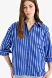Oversize Geniş Kalıp Çizgili Poplin Uzun Kollu Gömlek