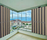 CEYLAN Home Balkon Perdesi Kuş Gözü Ölçü Seçenekli Gri Krem Çizgili