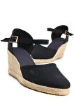 Gerçek Elişi Siyah Kadın Dolgu Topuk Espadril Handmade