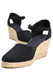 Gerçek Elişi Siyah Kadın Dolgu Topuk Espadril Handmade
