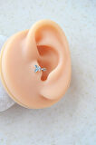 Turkuaz Taşlı Kelebek Tragus Piercing – 5 mm Halka, Gümüş Renk