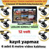 6 KANALLI 10 İNÇ MONİTÖR VE 6 ADET BEYAZ LEDLİ KELEBEK KAMERA SETİ 160 DERECE LENS 12 VOLT