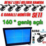 6 KANALLI 10 İNÇ MONİTÖR VE 6 ADET BEYAZ LEDLİ KELEBEK KAMERA SETİ 160 DERECE LENS 12 VOLT