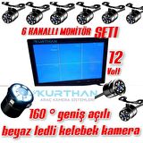 6 KANALLI 10 İNÇ MONİTÖR VE 6 ADET BEYAZ LEDLİ KELEBEK KAMERA SETİ 160 DERECE LENS 12 VOLT