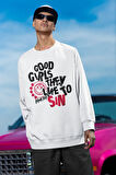 Good Girls They Like To Sın Yazılı Unisex Oversize Blink-182 Sweatshirt