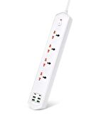 QASUL 6 Usb'li 4'lü Çoklu Priz 2 M Kablolu Akım Korumalı Anahtarlı Uzatma Grup Priz 3000W 2 typec