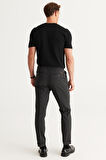 Erkek Gri Slim Fit Dar Kesim Beli Lastikli Esnek Pantolon