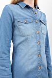Kadın Uzun Kollu Düğmeli Jean Elbise Açık Mavi