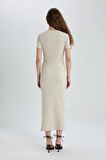 DeFacto Bodycon Bisiklet Yaka Fitilli Kaşkorse Kısa Kollu Maxi Elbise C1509AX24SPBG106