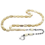 Tesbihane 925 Ayar Gümüş Halat Püsküllü Kapsül Kesim Naturel Renk Deve Kemiği Tesbih