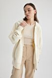DeFacto Oversize Geniş Kalıp Kapüşonlu Cepli Basic Düz Fermuarlı Sweatshirt V4233AZ24SPER238