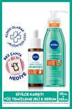NIVEA Sivilce Karşıtı Derma Skin Clear Cilt Bakım Seti, Yüz Temizleme Jeli 150ml ve Dengeleyici Serum 30ml, Bez Çanta Hediye