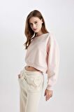 DeFacto Boxy Fit Bisiklet Yaka Baskılı Kalın Crop Sweatshirt C5386AX23CWPN364