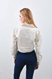 Kadın Ekru Crop Kesim Jean Ceket