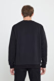 Erkek Siyah Standart Fit Normal Kesim Bisiklet Yaka 3 Iplik Pamuklu Sweatshirt