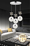Litra Lighting Kelebek 4'lü Gümüş Sarkıt 3 Renk Kademeli Ledli Kristal Taşlı Modern Led Avize