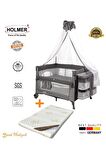 Holmer Coolstyle Anne Yanı Cibinlikli  Oyun Parkı/Park Yatak Gri 70x110cm   Aloevera Yatak
