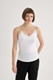 DeFacto Regular Fit Dantel Detaylı İnce Askılı Pamuklu Beyaz İç Atlet-Fall in Love Y5360AZ24SPWT34