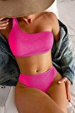 Angelsin Özel Fitilli Kumaş Bikini Takım Pembe