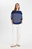 DeFacto Relax Fit Bisiklet Yaka Çizgili İnce Sweatshirt A9255AX24WNNV42