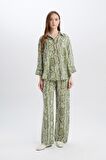 DeFacto Rahat Palazzo Pantolon Wide Leg Geniş Bol Paça Desenli Yüksek Bel C4042AX25SPGN698