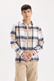 DeFacto Regular Fit Polo Yaka Kareli Flanel Uzun Kollu Gömlek D5835AX24AUER140