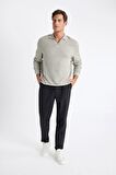 DeFacto Açık Haki Regular Fit Polo Yaka Jakarlı Triko Sweatshirt A9785AX24AUKH488