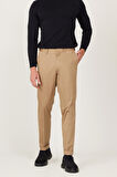 Erkek Camel Slim Fit Dar Kesim Gabardin Kumaş Desenli Pamuklu Esnek Beli Lastikli Pantolon