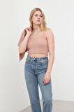 Peluş Hırkalı Crop Top Camel
