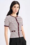DeFacto Slim Fit Dar Kesim Bisiklet Yaka Çizgili Fitilli Kaşkorse Kısa Kollu Tişört C2566AX25SPBR248