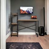 DEKORATİF 3 RAFLI METAL ÇOK AMAÇLI ÇALIŞMA MASASI AHŞAP RAFLI KİTAPLIK BİLGİSAYAR VE LAPTOP MASASI