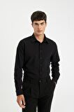 DeFacto Modern Fit Modern Kesim Krinkıl Kumaş Gofre Desenli Uzun Kollu Gömlek D5187AX24AUBK81