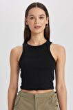DeFacto Fitted Halter Yaka Fitilli Kaşkorse Basic Düz Atlet U0357AZ24SMBK81