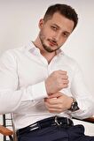 Erkek Beyaz İthal Saten Slimfit Gömlek