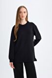 DeFacto Regular Fit Bisiklet Yaka Basic Düz Siyah Sweatshirt Tunik D4598AX24AUBK81