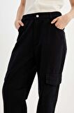 DeFacto Coool Jogger Gabardin Pantolon Normal Bel Basic Düz Kargo Cepli B0454AX24AUBK27
