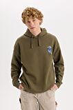 Boxy Fit Kapüşonlu Sırt Baskılı Sweatshirt