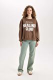 DeFacto Loose Fit Bisiklet Yaka Baskılı Kalın Sweatshirt D8528AX24WNBN322