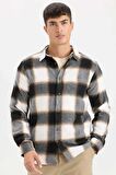 DeFacto Regular Fit Polo Yaka Kareli Flanel Uzun Kollu Gömlek D5835AX24AUBN279