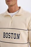 DeFacto Relax Fit Dik Yaka Fermuarlı Baskılı Kalın Sweatshirt D2166AX24AUER42